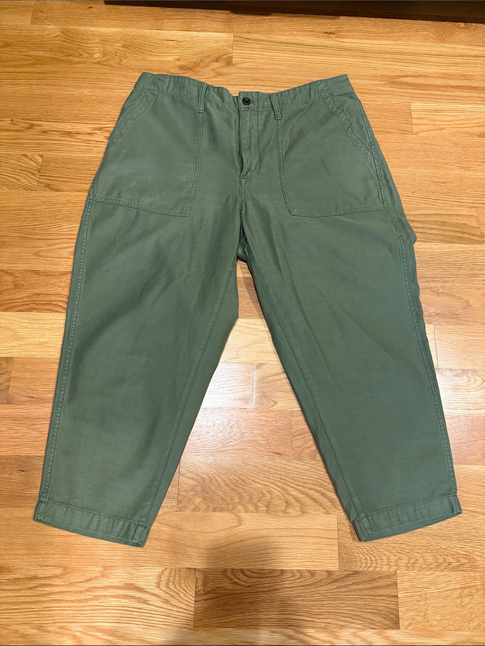 Madewell Crop Ankle Jeans Petite 33 Green 100 % Cotton Relaxed Fit Baggy EUC